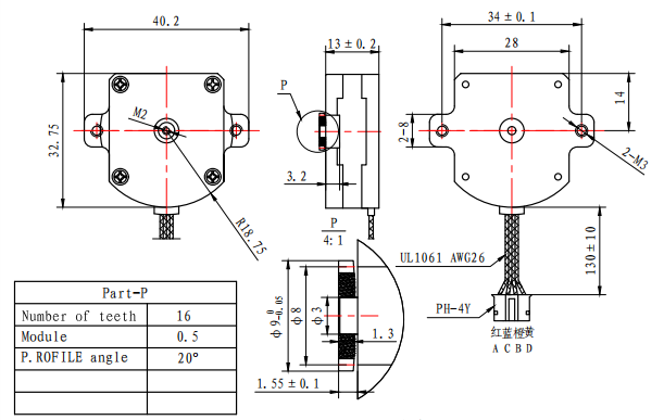Unipolar Pancake Stepper Motor 1.8 Degree 0.5A 25mN.M Flat Stepper