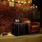 Black Full Genuine Leather Storage Trunk Lifted Cover With Solid Wood Bar