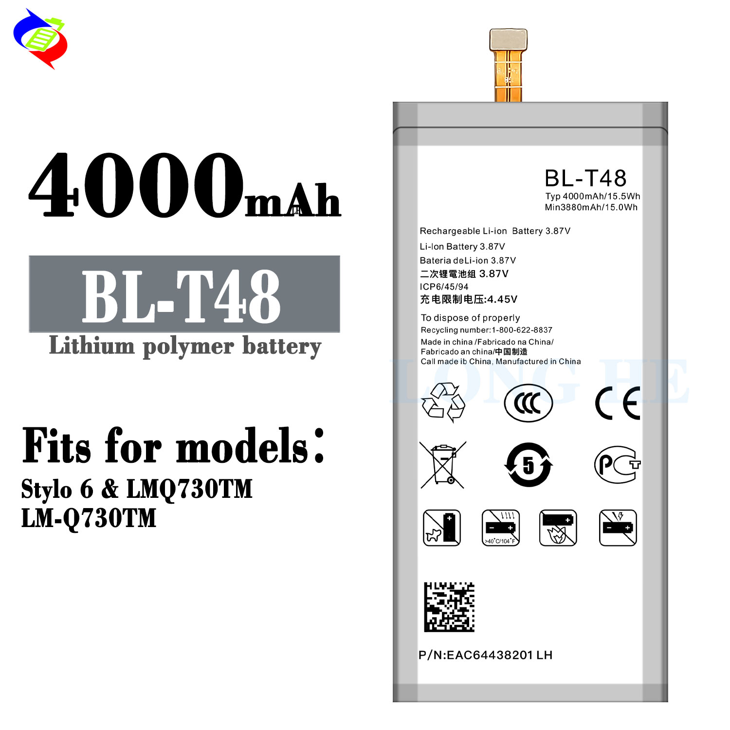 High Capacity and BL-T48 Battery 4000mAh for LG STYLO 6 LM-Q730MM Mobile Phone Bateria