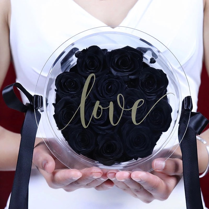 Preserved Rose Flower Eternal Rose in Transparent Round Acrylic Box for Love Valentine's Day Girls Birthday Long Lasting
