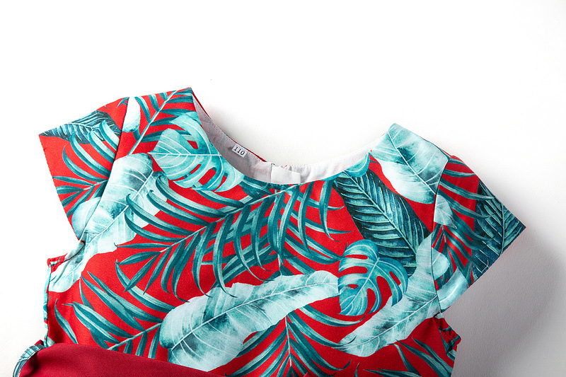 Round Neck Print Summer Children'S Clothing Princess Children Bow Belt Girls Dresses