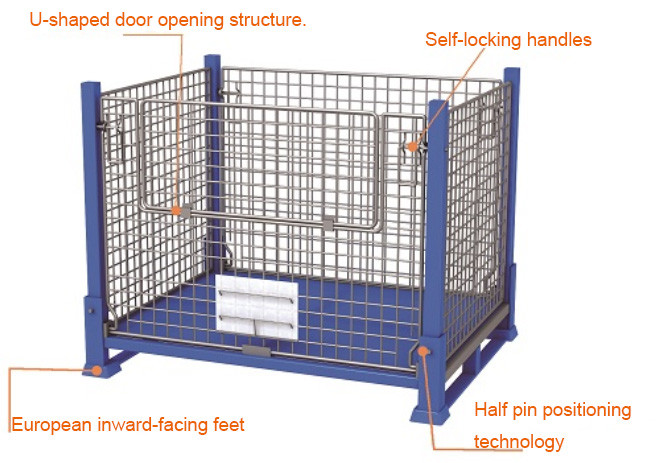 Collapsible Stacking Stillage Pallet Cage Wire Mesh With Rugged Base