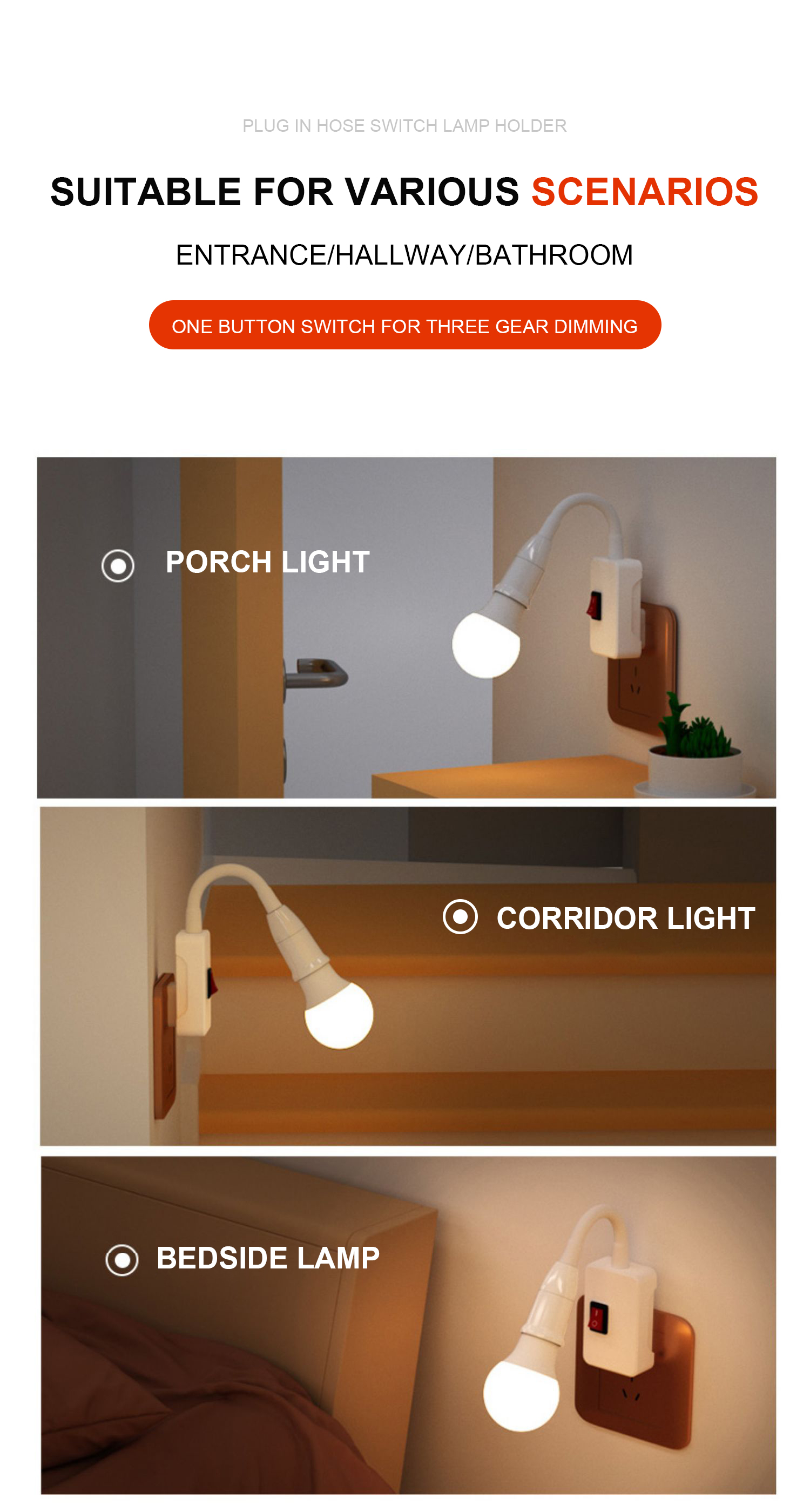 Button Switch LED Energy-saving Light Bulb Bedside Wall Lamp for Bedroom AC220V Lighting