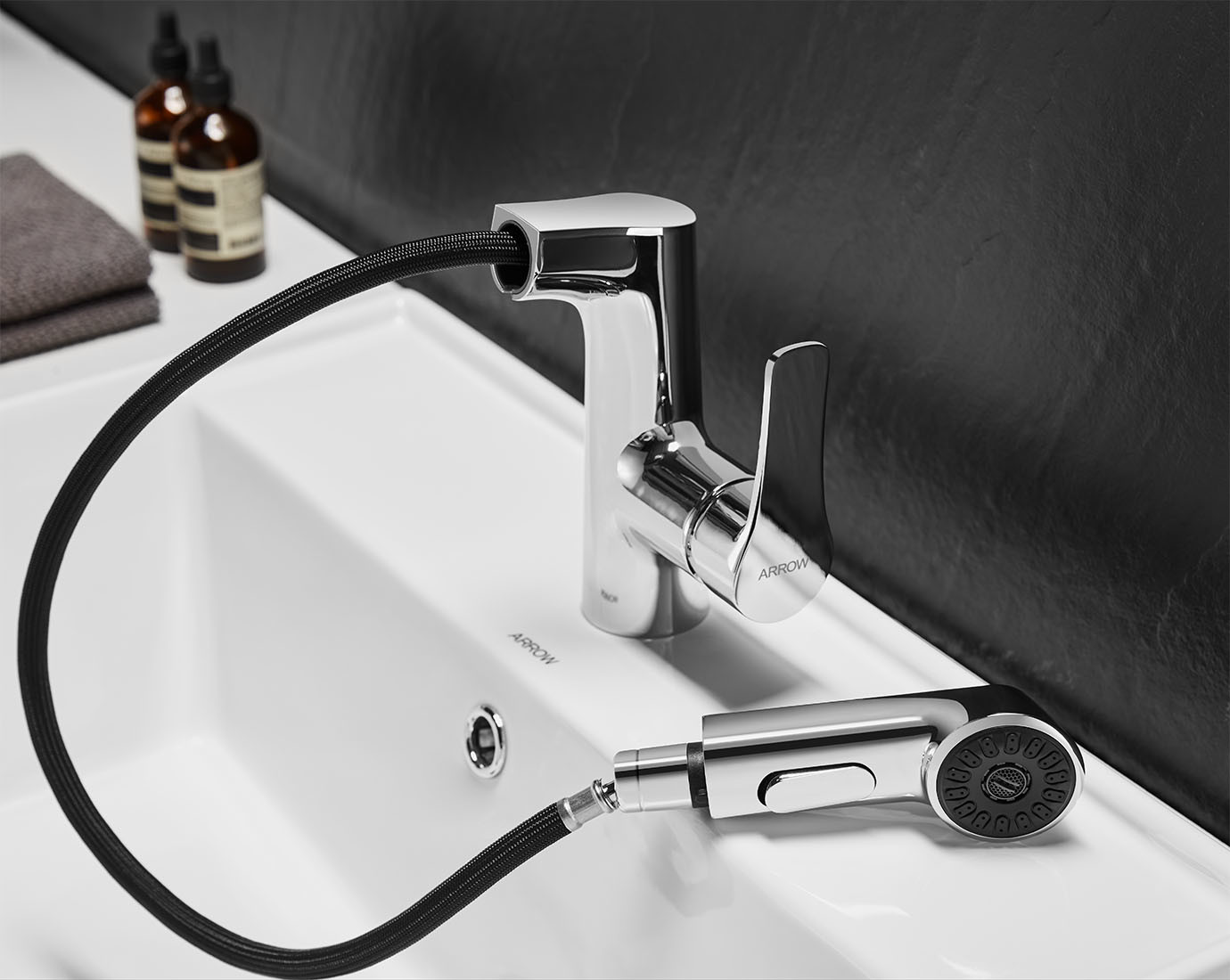 Washroom Pull Out Basin Mixer AMP11847A Zn Alloy Material Chrome Color