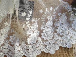 Wholesale White Embroidery Flower Cotton Nylon Mesh Lace Fabric 6.29'' Width For Garment from china suppliers