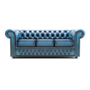 Wholesale Blue Vintage Leather Chesterfield 3 Seater Sofa Set Low Back Style from china suppliers