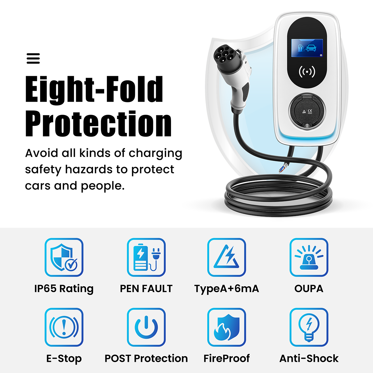 22kw CCS2 Commercial OCPP Wallbox EVSE Car Fast AC EV Charger Station with Wifi Network Connection