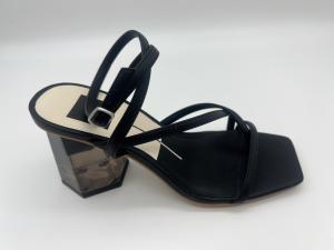 Wholesale Wide Fit Black Ladies Soft Leather Sandals Summer Square Toe Ankle Strap Heels from china suppliers