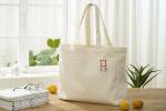 Fashion Ladies Beige Cotton Canvas Tote Bag with Custom Printed Logo