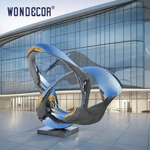 Modern Large Outdoor Metal Sculpture Stainless Steel Mirror Surrounding Circle