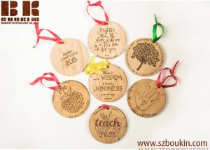 glossy varnish christmas ornament laser cut wood hanging labels with heart shape