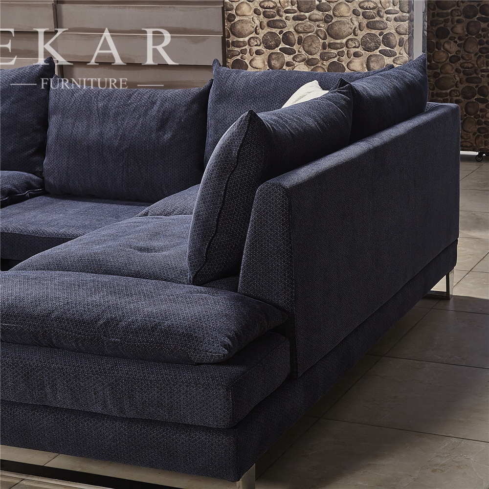 Latest Living Room Blue Fabric Pictures of Sofa Designs AW-1633