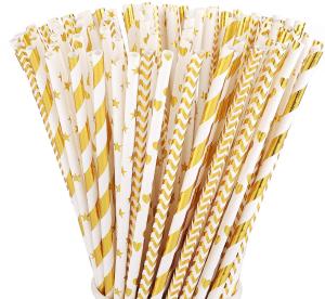 Wholesale 7.75 Inches Biodegradable Gold Striped Star Wave Heart Paper Straws from china suppliers