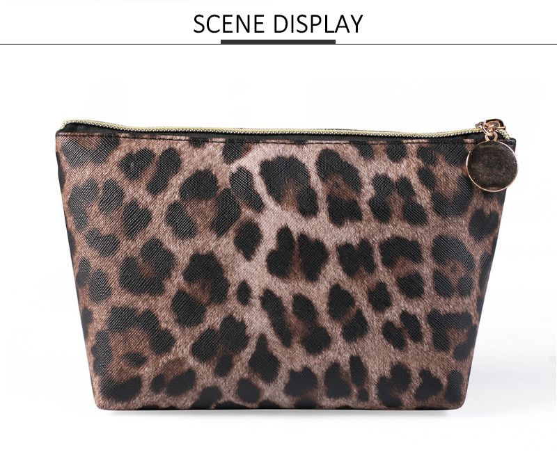 Travel Portable Waterproof Leather Leopard Print Cosmetic Bag Storage