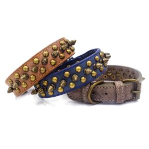 Wholesale Professional Personalized Retro Sofa Leather PU Solid Durable Rivet Gentility Male dog collar from china suppliers
