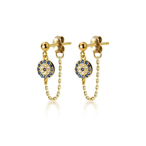925 Sterling Silver CZ Diamond Gold Plated Eye Stud Earrings for Women Silver