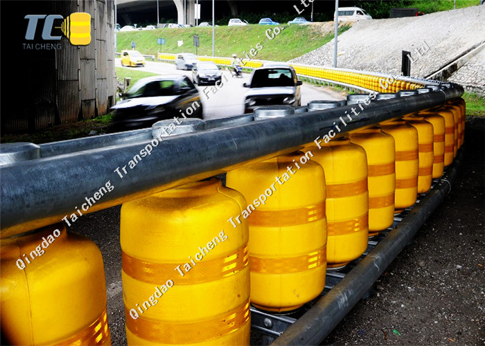 Safety Highway Road Roller Barrier Rolling Guardrail Yellow Anti Corrosion