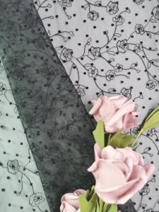 Wholesale Fancy Tulle Flocked Lace Fabric Black Flower Embroidered Fabric from china suppliers