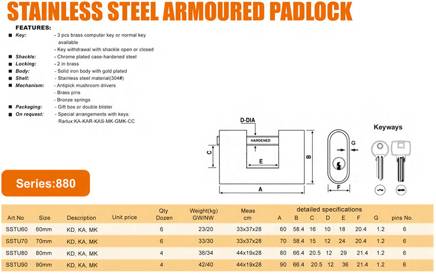 STAINLESS STEEL ARMOURED PADLOCK