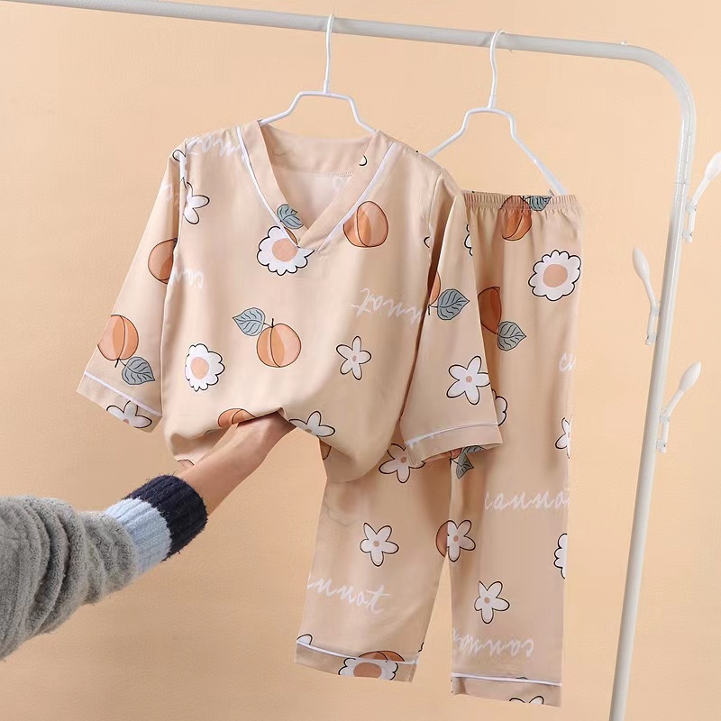Children's Summer Thin Cotton Homewear Silk Print 145-155cm