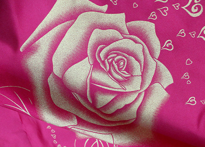 100% polyester warp knitted printed gold powder large rose mattress fabric