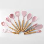 Non Stick Shovel With Storage Bucket Wooden Handle Silicone Kitchen Utensil Set