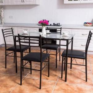 Wholesale Anti Wear 5 Piece Metal Dining Table Set Tempered Glass Top Table And Chairs from china suppliers