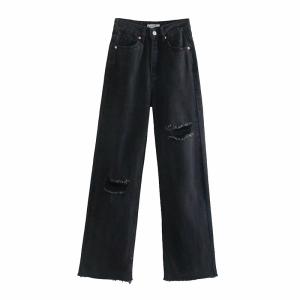 Wholesale Manufactuer Customized Woman High Waisted Loose Wide Leg Straight Leg Jeans from china suppliers