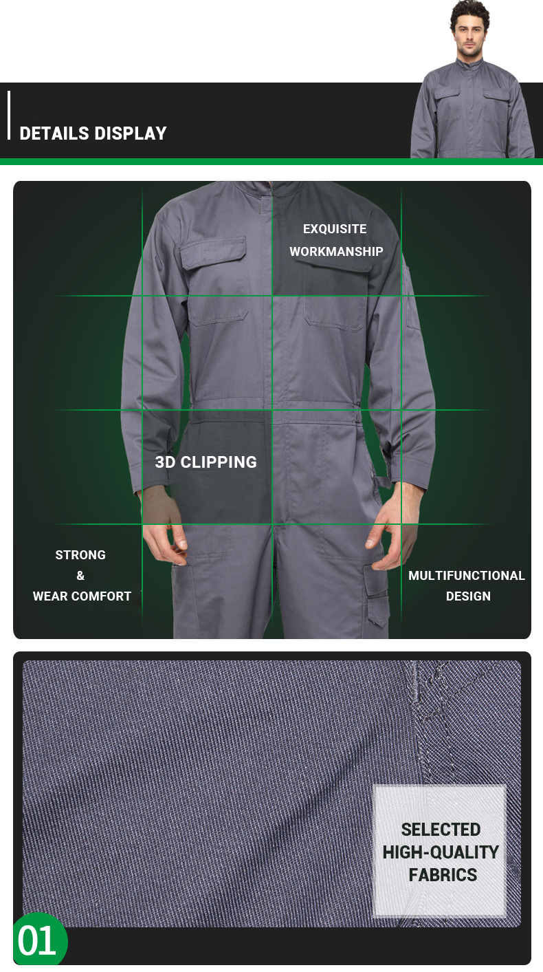 Work Clothing Men Women Long Sleeve Coveralls for Repairman Machine Auto Repair Welding