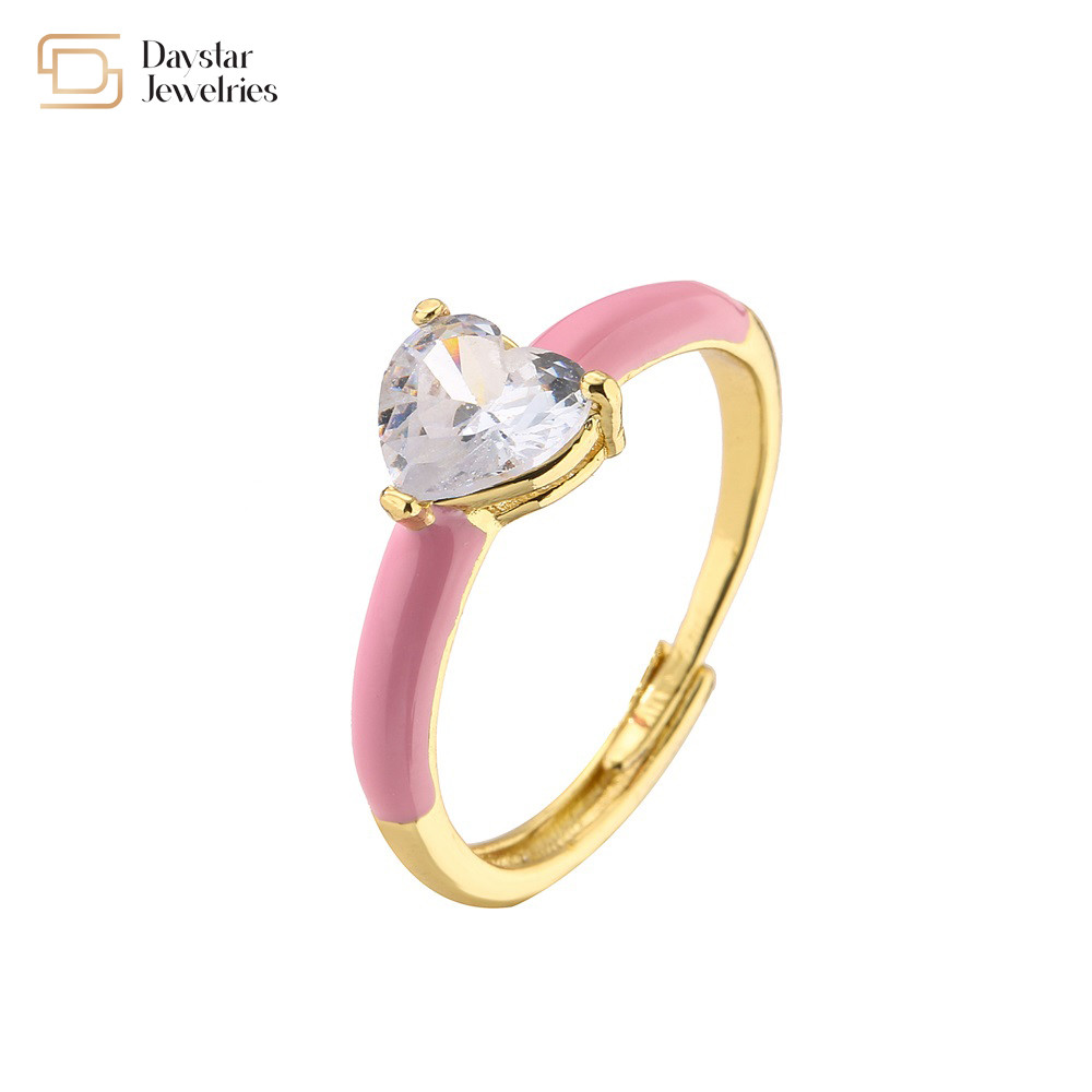 Enamel Heart Diamond Rings , Opening Adjustable Zircon Love Heart Band Ring