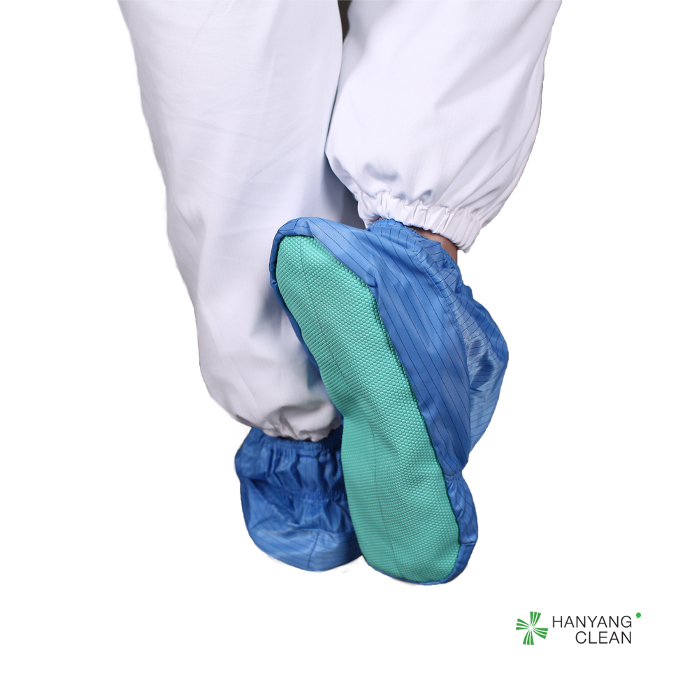 Cleanroom reusable and washable blue stripe soft sole anti-static ESD shoe covers