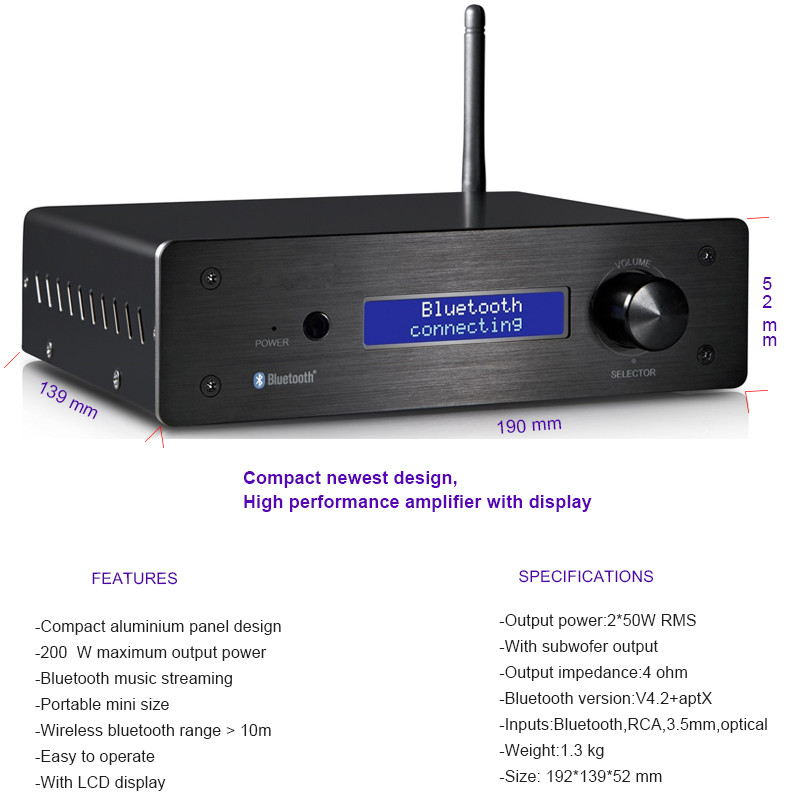 Class D Home Audio Stereo Amplifier 2 Channel Mini Amp Audio Component For Home Theater
