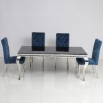 12mm Tempered Glass Dining Table 6 Chairs Stainless Steel Legs