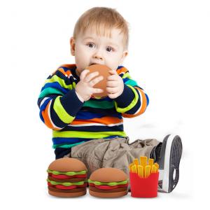 Wholesale Kids Toy Baby Soft Sensory Hamburger and Fries Educational Silicone Building Blocks from china suppliers