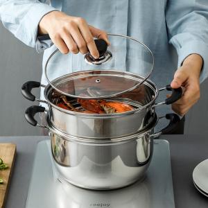 Wholesale Factory Direct Sale Silver Kitchen Cookware Cooking Soup Stainless Steel 201 Steamer Pot With Glass Lid from china suppliers