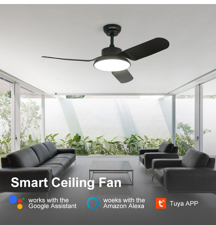 Modern 43-inch Black LED Ceiling Fan with Silent Motor and Air Conditioning Function