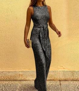 Wholesale Custom Clothing Factory China Round Neck Sleeveless Sequined Backless Jumpsuit For Women from china suppliers