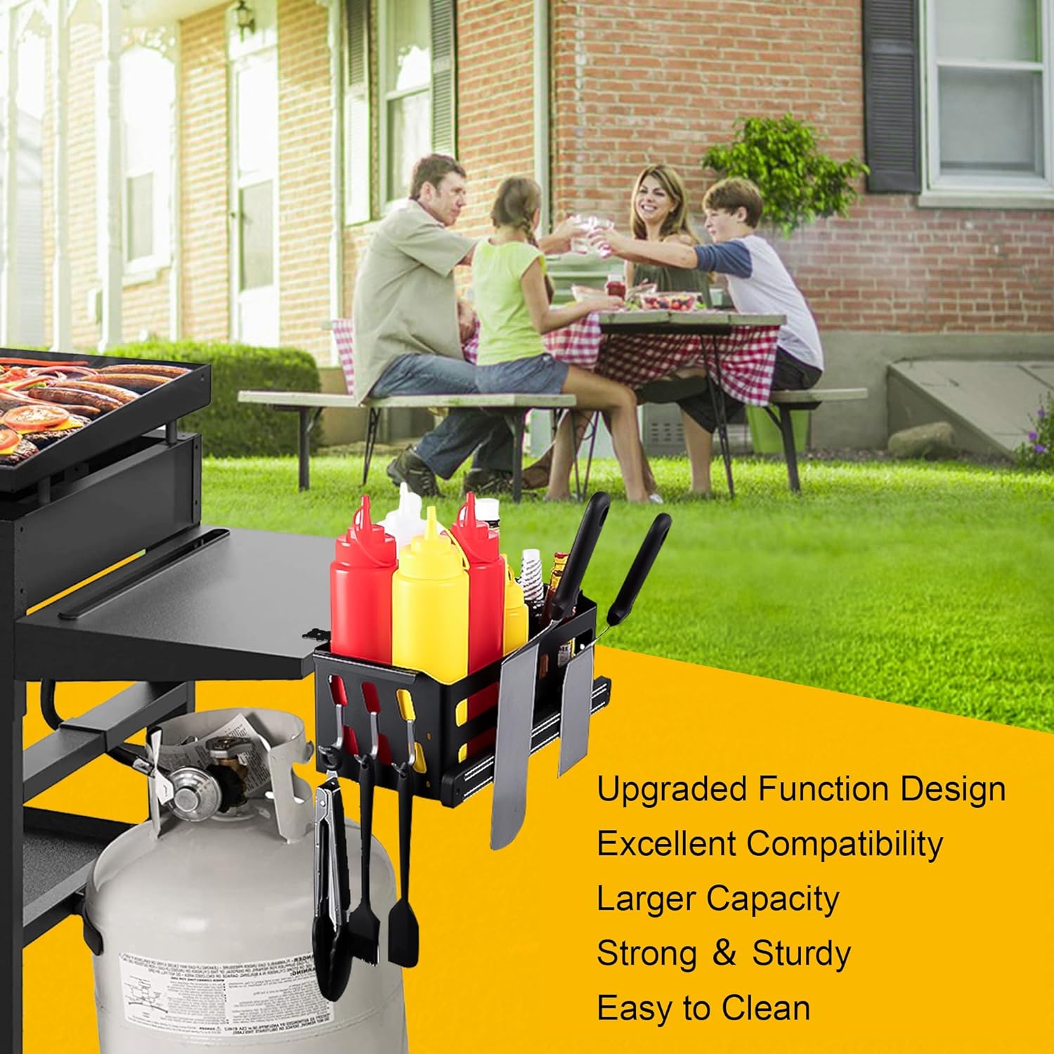 Griddle Caddy for Griddle Accessories,Space Saving ,BBQ Accessories Storage Box with a Magnetic Tool Holder Paper Towel Holder