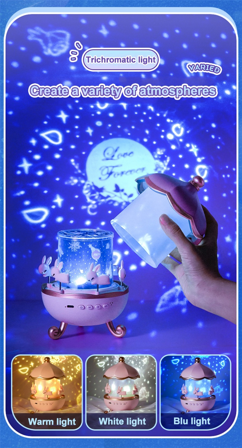 2022 Christmas Gift Dream Rolling Huts Projector Lamp With Wireless Speaker 360 Degree Rotation 12 Projection Films Cust