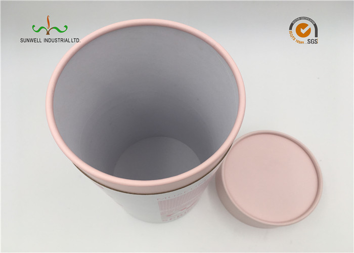 White Coated Paper Round Cardboard Tubes With Lids For Food Cake Packaging