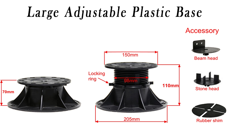 205mm Base Dia 60-140mm Outdoor Plastic Pedestal for Easy Height Modification Outdoors