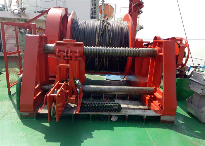 Hydraulic Power 15 Ton Winch With Spooling Device Slow Speed Red