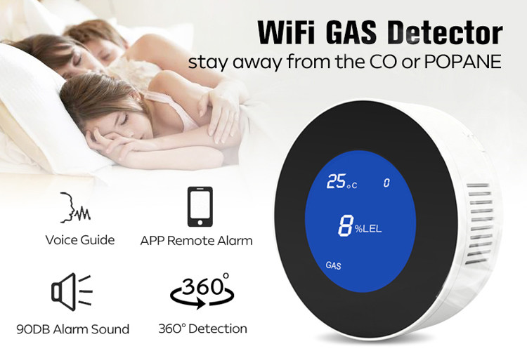 High Sensitivity Natural Gas Detector Wireless Tuya Wifi Propane Sensor Alarm With LCD Screen