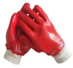 Knitted Wrist PVC Coated Gloves Alkali Resistant Red PVC Coated Work Gloves