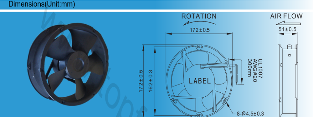4000RPM Low Noise DC Axial Fans 12v 24v 48v Ball Bearing With ROHS Approval