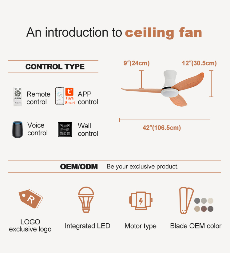 Smart Home High Speed ABS Ceiling Fan with 6 Speed Choice Remote Control Color LED