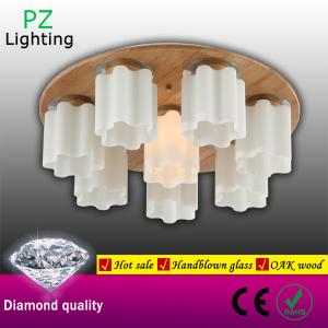 Wholesale 650mm diameter round shade indoor wooden ceiling light with beautiful shape glass shade from china suppliers