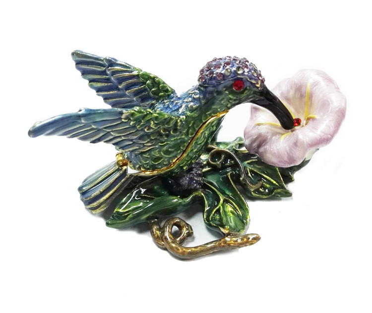 New hummer bejeweled rhinestone crystal bird enamel box hummer bird trinket box christmas gift box