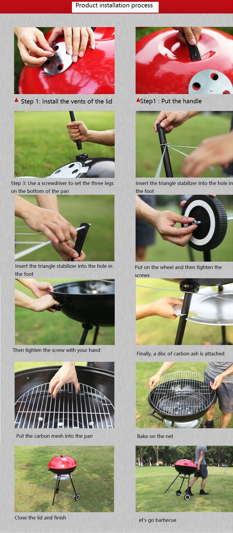 All-Season 17 Inches Garden Patio Design Apple Shape Outdoor BBQ Grill Charcoal Smoker