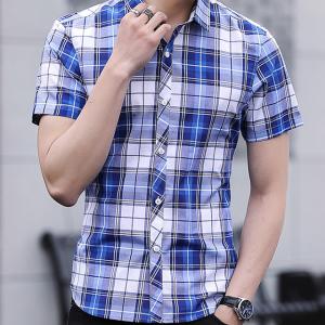 Wholesale Slim Fit Checkered Pattern Mens Casual Dress Shirts Short Sleeve Fast Drying from china suppliers